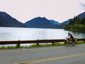 Riding along Cascade Lake